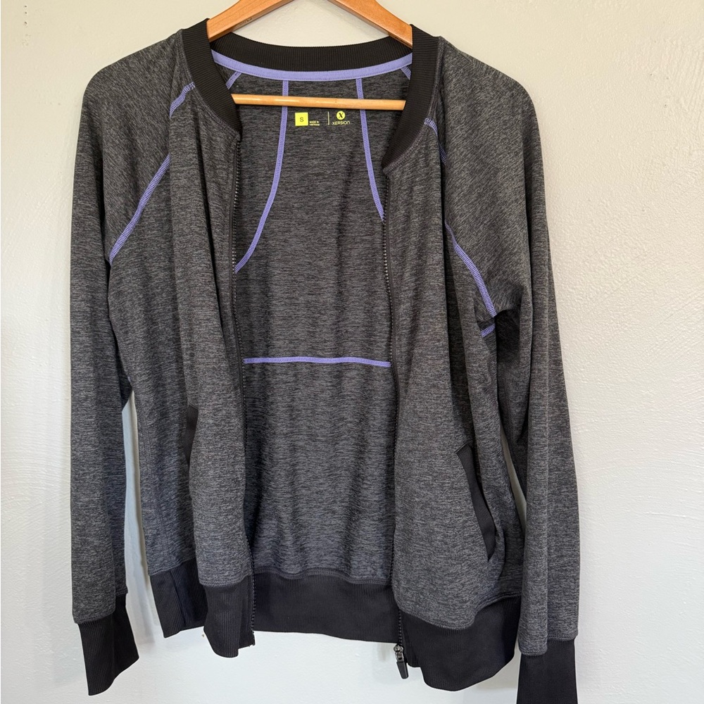 Xersion Heather Gray Jacket with Lavender Highlights